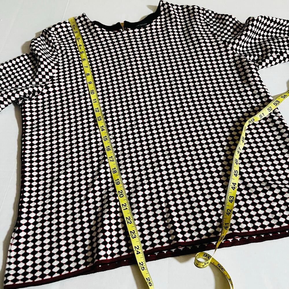 Ann Taylor Gingham Short Sleeve Knit Sweater Top Size XL Red White Black - Picture 5 of 6